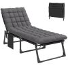 Folding Chaise Lounge Chair Outdoor Tanning Chair with 5-Position Backrest, Cushion, Side Pocket, Dark Gray