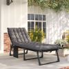 Folding Chaise Lounge Chair Outdoor Tanning Chair with 5-Position Backrest, Cushion, Side Pocket, Dark Gray