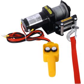 2000lb 12V ATV UTV Electric Winch, Off-Road Waterproof Steel Cable Winch For ATV UTV Towing Trailer Winch (Option: Black)