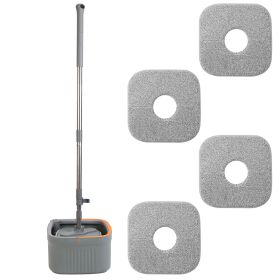Spin Mop And Bucket System Includes Dual Compartment Mop Bucket 4Pcs Thick Washable Microfiber Mop Pads For Home Cleaning (Option: MopBucket)
