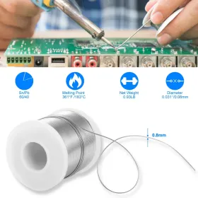 Soldering Wire 60/40 Tin Lead Rosin Core 0.031'/0.8mm 1.7% Flux Electrical Solder Wire Sn60 Pb40 1lb (Option: Silver)